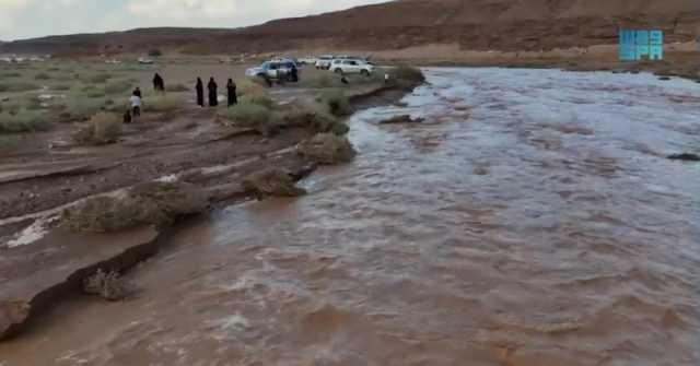 تبوك.. جريان وادي 'الأخضر' يجذب الأهالي والزوار