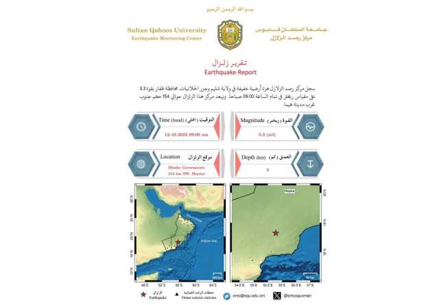 هزة أرضية خفيفة في شليم وجزر الحلانيات