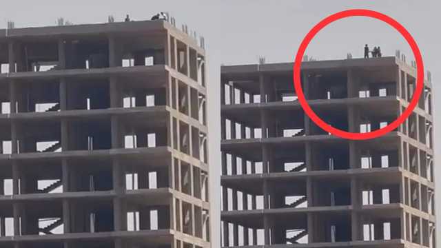 لحظة إنقاذ شاب من السقوط من أعلى مبنى قيد الإنشاء في عنيزة..فيديو