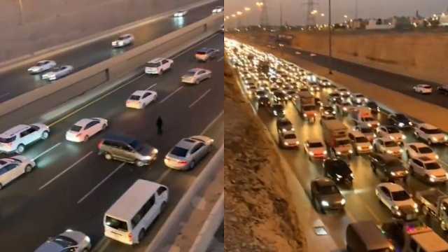 حادث سيارة تقودها فتاة يتسبب في تعطل الدائري بالرياض .. فيديو