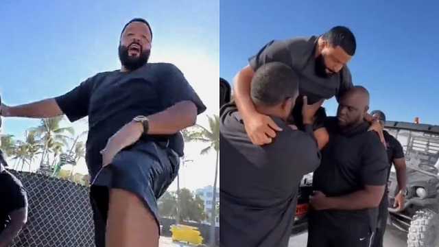 حراس دي جي خالد يحملونه على الأكتاف حتى لا يتسخ حذاؤه .. فيديو