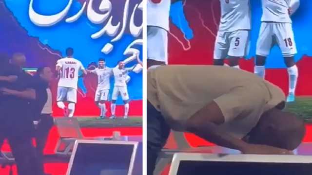 لاعب قطري يحتفل بالفوز داخل استديو قناة ايرانية .. فيديو