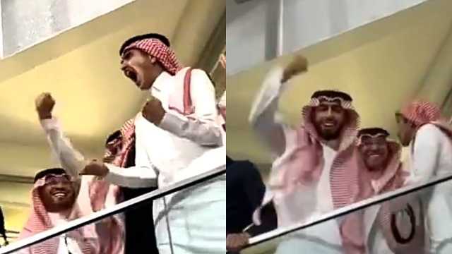 فرحة عارمة تصيب رئيس الشباب بعد الهدف الأول ضد الهلال .. فيديو