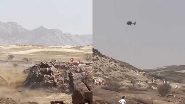 طائرة عمودية تنقذ محتجزين في شمال بيشة بسبب السيول .. فيديو