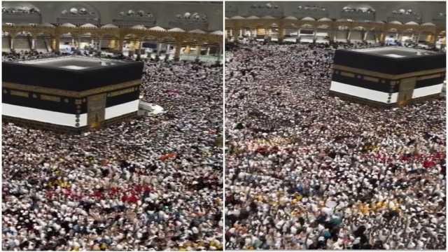 مشهد مهيب لحجاج يكبرون حول الكعبة ..فيديو