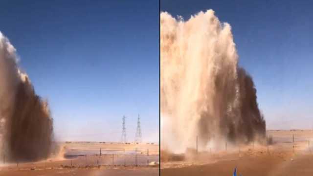 انفجار مياه من باطن الأرض على طريق الرياض والقصيم.. فيديو