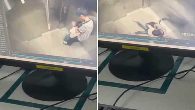 صبي يخـنق طفلة صغيرة داخل مصعد ويحاول اختطافها.. فيديو