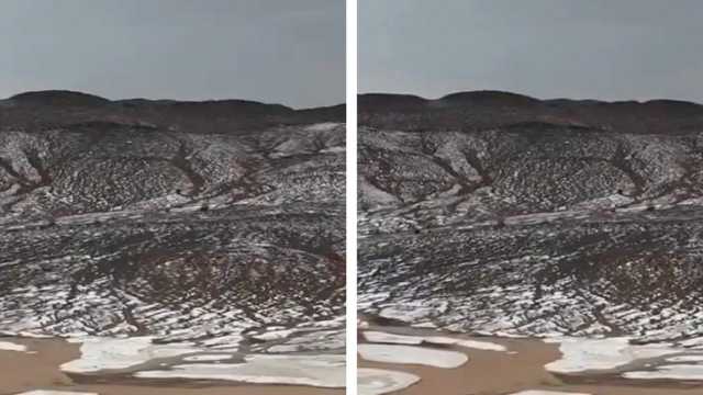 مشهد ساحر لبياض البرد يعانق سُمرة جبال المدينة .. فيديو