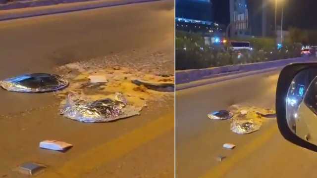العثور على وليمة عشاء ملقاة على الطريق السريع.. فيديو