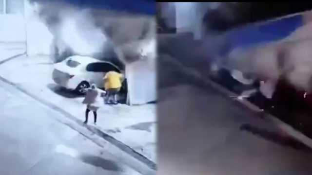 مشهد مروع للحظة انهيار صخرة على أسرة تركية داخل مغسلة سيارات.. فيديو
