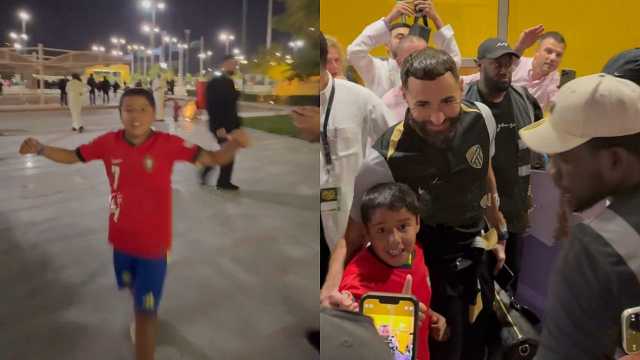 بنزيما يخطف الأنظار بصورة مع طفل يرتدي قميص رونالدو.. فيديو