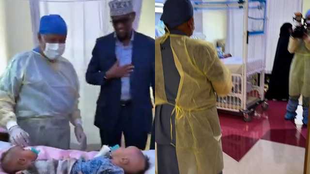 الربيعة يزور التوأم الصومالي خلال استراحة من عملية فصل التوأم المصري.. فيديو