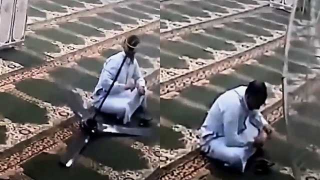 نجاة مصلٍّ بأعجوبة من سقوط مروحة سقف داخل مسجد .. فيديو