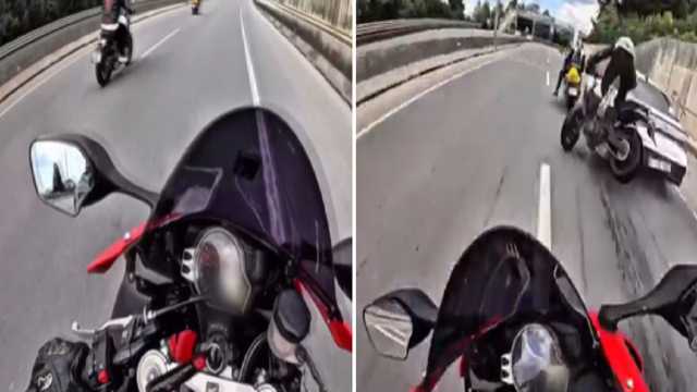 مياه صرف صحي تسبب في حادث اصطدام مروع لسيارة و 3 دراجات.. فيديو