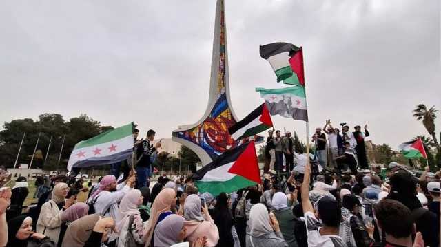 مظاهرة حاشدة في دمشق دعما لغزة وتنديدا بجرائم الاحتلال الإسرائيلي (شاهد)