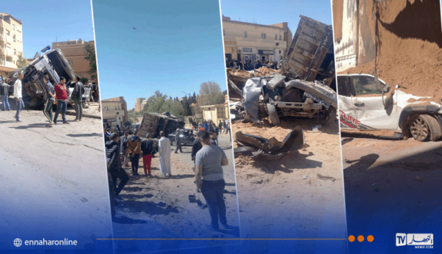 تيارت.. 21 جريحا في اصطدام تسلسلي بين شاحنتين و 13 سيارة بفرندة