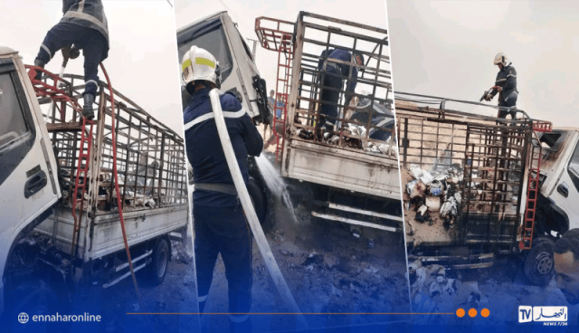 الوادي.. حريق بشاحنة محمّلة بأوراق ومناديل ورقية بـ ڨمار 
