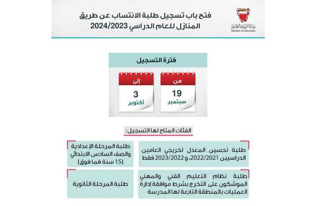 «التربية» تفتح اليوم التسـجيل لنظـام الانتسـاب «المنـازل»