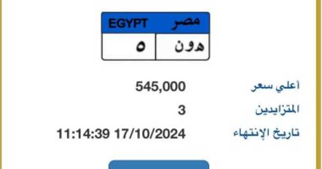 هـ و ن- 5 لوحة مميزة جديدة يزايد عليها 3 أشخاص بسعر يتخطى نصف مليون جنيه