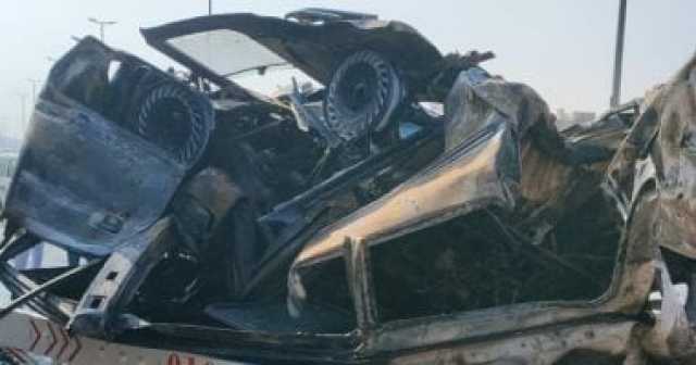 أوناش المرور ترفع حطام حادث تصادم 7 سيارات على الطريق الدائرى بالبساتين