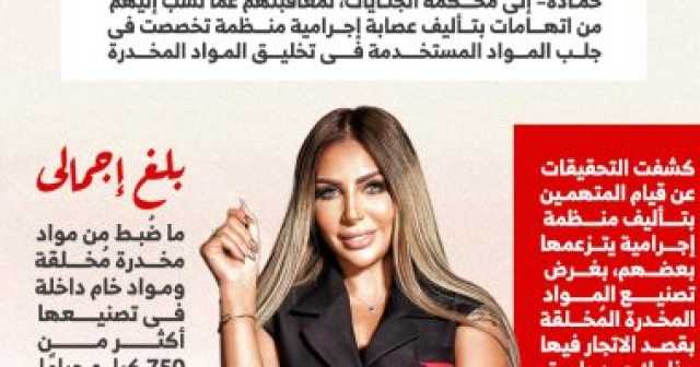 إنفوجراف.. إحالة سارة خليفة و27 متهمًا بجلب المخدرات للجنايات