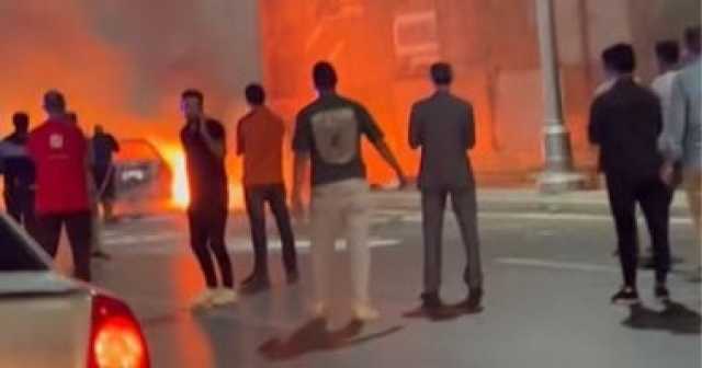 احتراق سيارة ملاكى يعطل حركة المرور فى ميدان الرماية