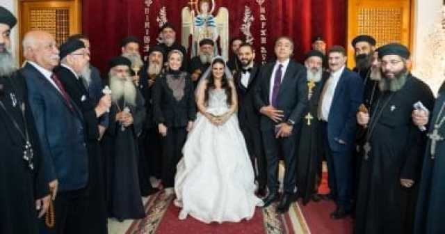 بحضور رئيس محكمة الجنايات وزوجته.. حفل زفاف ناردين جورج بكنيسة الملاك