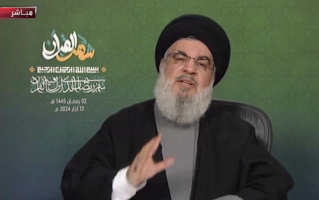 حسن نصر الله يتوعد أمريكا وإسرائيل بـ”الحوثيين”: سيستمرون في ضربكم ”فيديو”