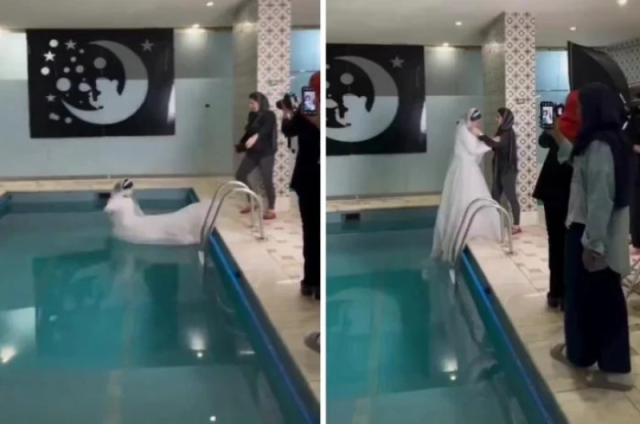 ”حقد وليس مزاح”.. فتاة تقذف بصديقتها العروس داخل مسبح بفستان الزفاف! ”فيديو”
