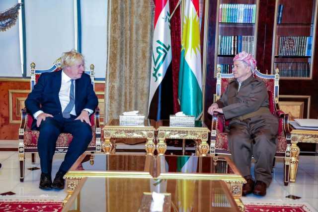 مسعود بارزاني وجونسون يؤكدان ضرورة حل مشكلات أربيل وبغداد وفق الدستور