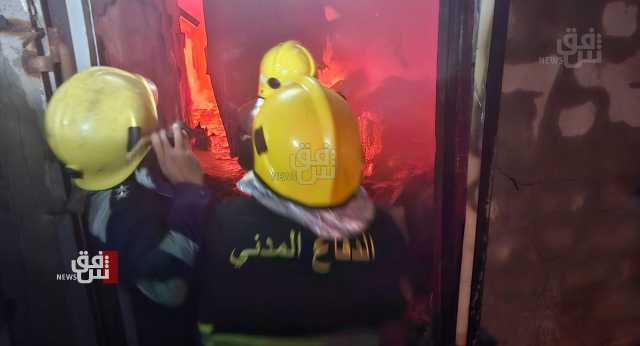 اندلاع حريق بمخازن للتجهيزات الغذائية وسط العاصمة بغداد