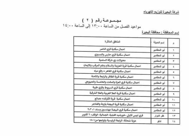 الإعلان عن خطة تخفيف أحمال الكهرباء فى محافظة البحيرة