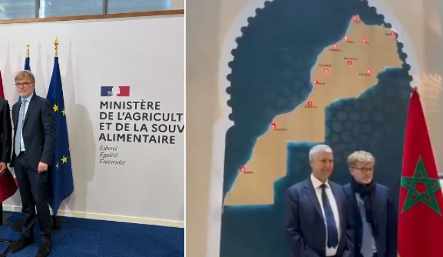 وزير الفلاحة الفرنسي يلتقط صوراً مع خريطة المملكة في المعرض الدولي للفلاحة بباريس