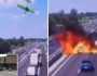سقوط طائرة صغيرة بإيطاليا يتسبب بحريق ضخم على طريق سريع .. فيديو