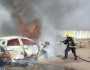 بالصور..حادث سير على سريع الرمادي والدفاع المدني يخمد حريقاً وينقذ عائلة